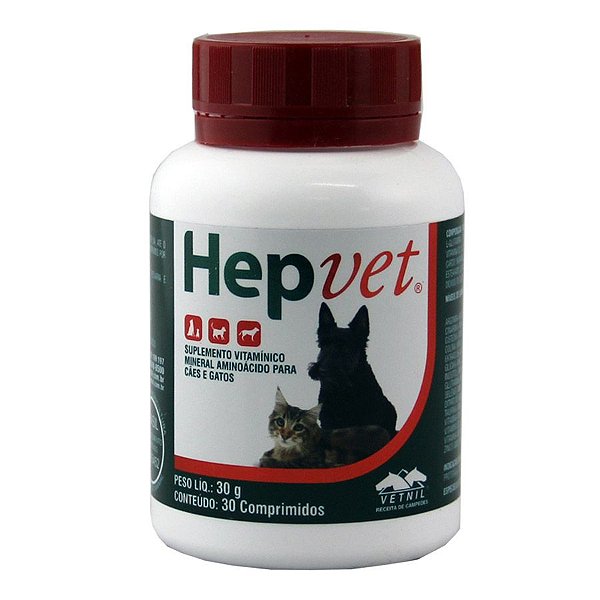 HepVet 30 comprimidos Vetnil Suplemento Cães e Gatos