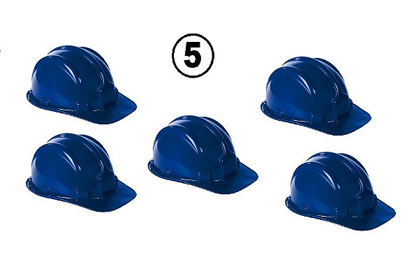 5 Capacete Segurança C/ Carneira Obra Construção Civil Azul