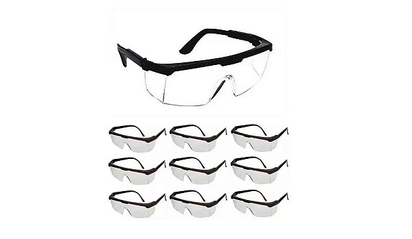 ÓCULOS DE PROTEÇÃO SEGURANÇA INCOLOR MODELO RJ  10 PEÇAS