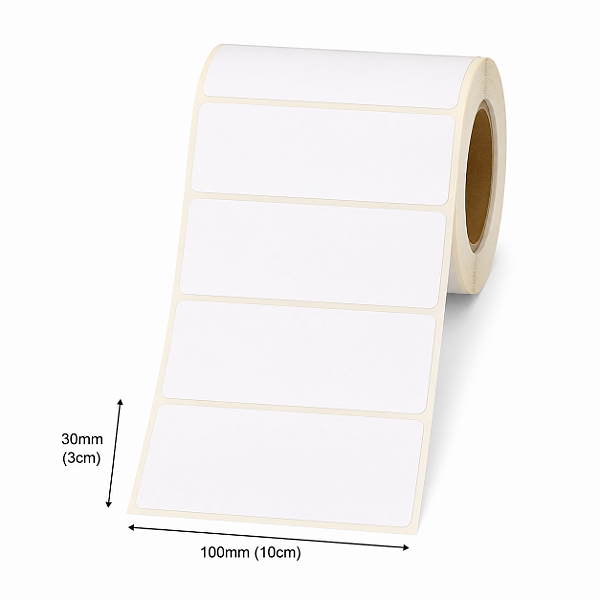 Etiqueta Adesiva Couche 100X30mm (10cm x 3cm) Branca rolo 31 metros