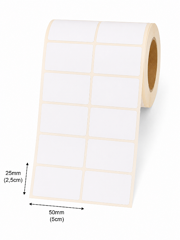 Etiqueta Adesiva Couche 50X25mm X2 Colunas (5cm x 2,5cm) Branca rolo 28 metros