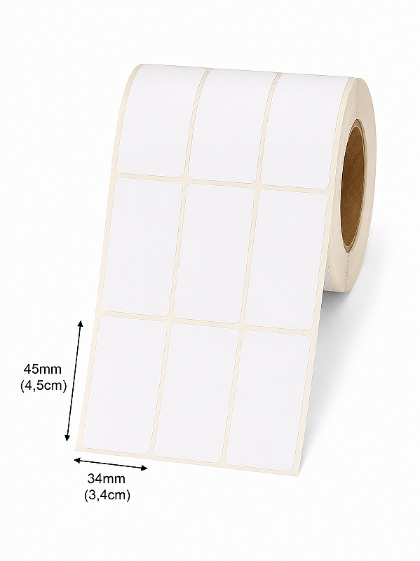 Etiqueta Adesiva Couche 34X45mm X3 Colunas (3,4cm x 4,5cm) Branca rolo 31 metros