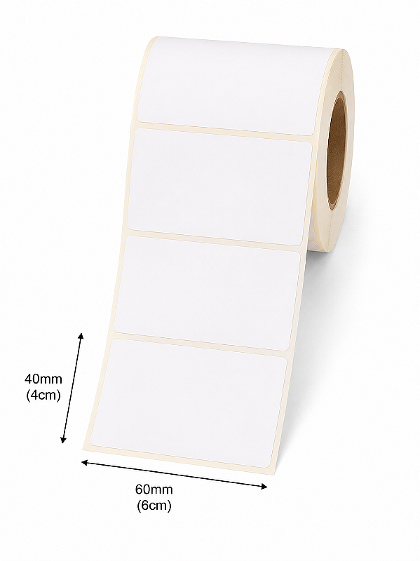 Etiqueta Adesiva Couche 60X40mm (6cm x 4cm) Branca rolo 28 metros