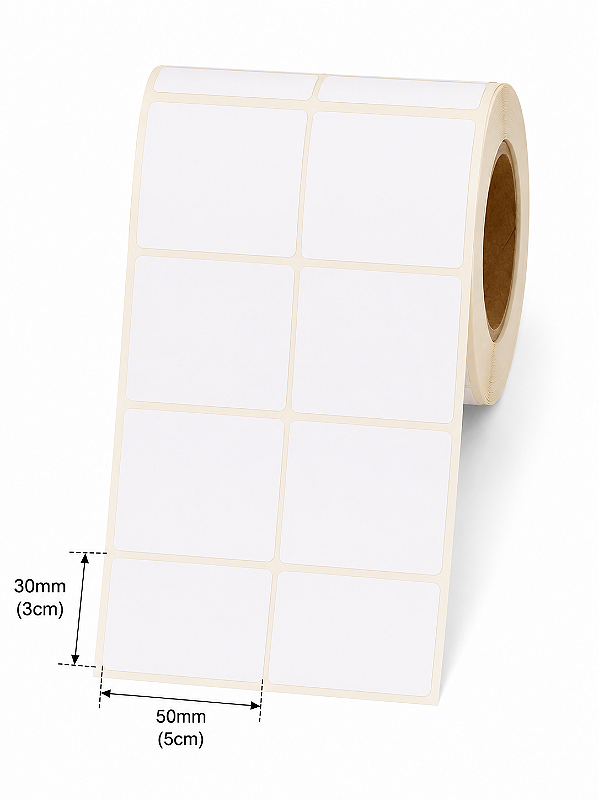 Etiqueta Adesiva Couche 50X30mm x2 Colunas (5cm x 3cm) Branca rolo 31 metros
