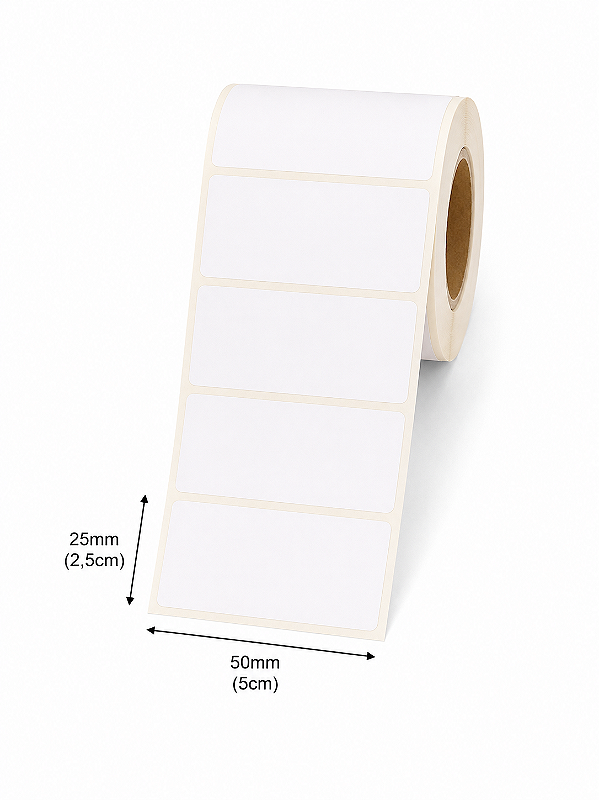 Etiqueta Térmica 50X25mm X1 Colunas (5cm x 2,5cm) Adesiva Branca rolo 28 metros