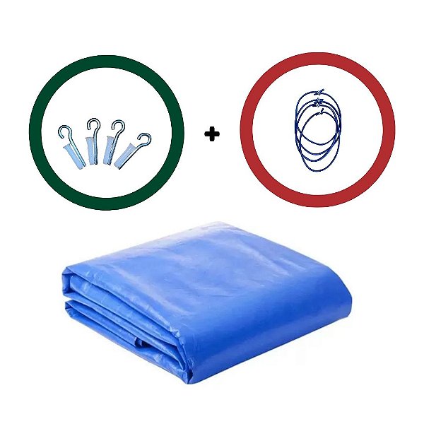 Lona Azul com ilhós 3x5 170 Gramas/m² 310 Micras + Kit Fixação