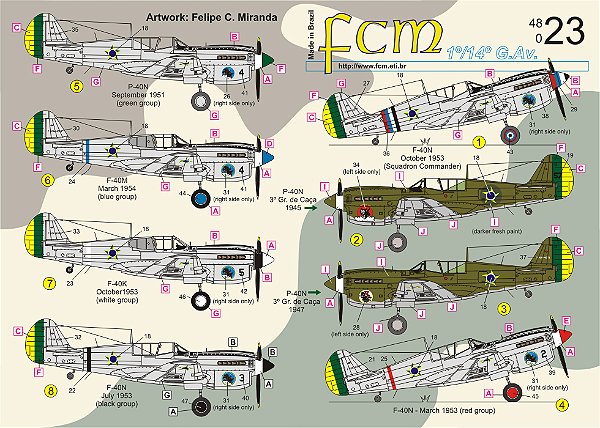Decalques Caças P-40 Warhawks 1º/14º G.Av. FCM 1/48