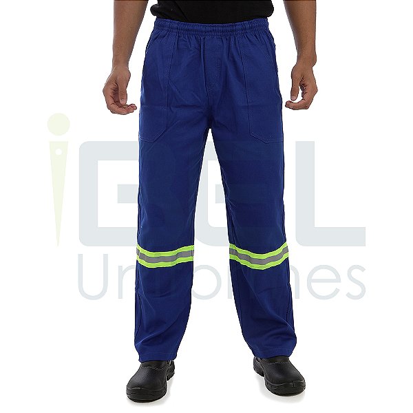 Calça Cintura Elástico Total com faixas refletivas - Azul Royal