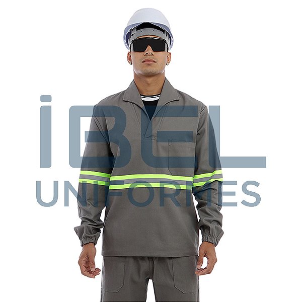 Camisa Gola Italiana e faixas refletivas - Cinza