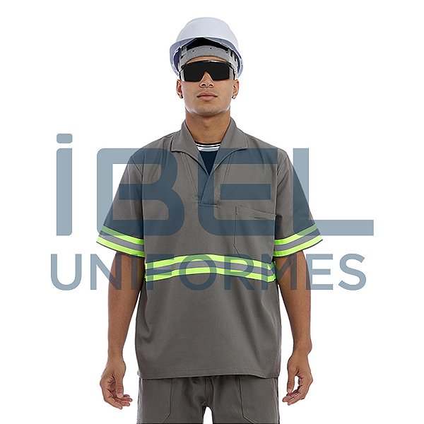 Camisa Gola Italiana Manga curta e faixas refletivas - Cinza
