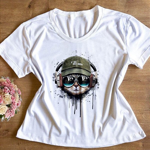T-Shirt - Gato Fone de Ouvido