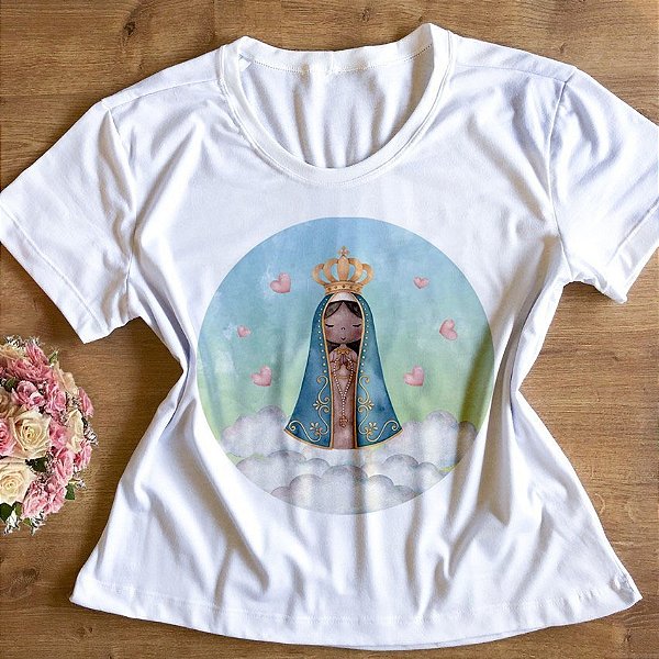 T-Shirt - Nossa Senhora Aparecida Fundo Azul