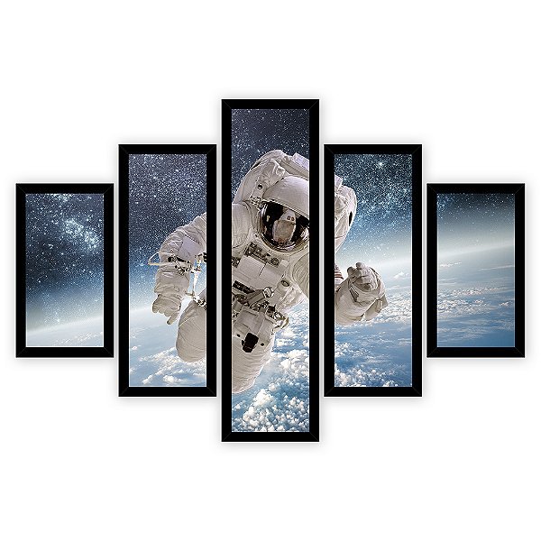 Quadro Mosaico 5 Partes Diferentes Astronauta No Espaco Quero Mais Quadros Preto