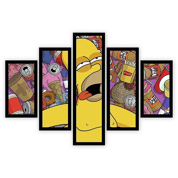 Quadro Mosaico 5 Partes Diferentes Simpsons Quero Mais Quadros Preto