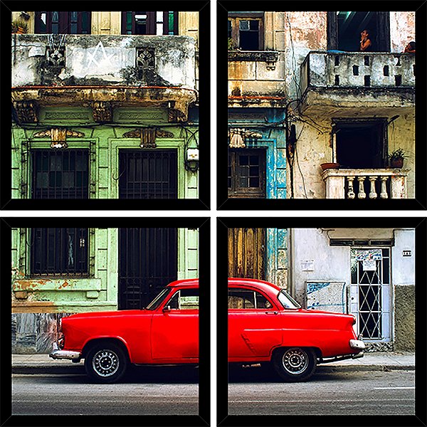 Quadro Mosaico 4 Partes Quadrado Carro Vermelho Havana Art e Cia Preto