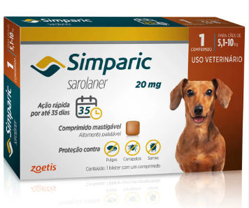 SIMPARIC 20MG 5,1-10KG (ANTI-PULGAS ,CARRAPATOS E SARNAS) CONTEM 1 UNIDADE DE COMPRIMIDO