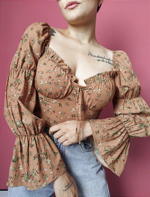 Cropped Flora - Marrom