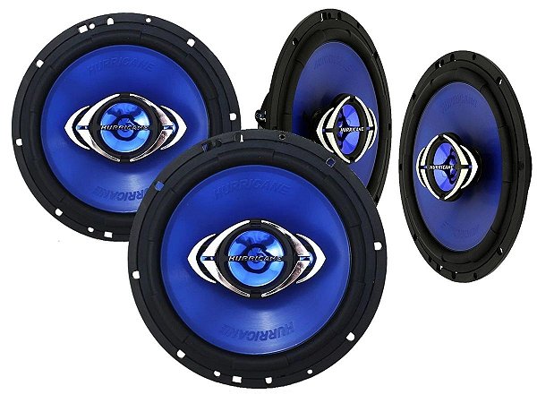 Kit 4 Alto Falante Hurricane Linha Class Quadriaxial 6 Polegada Bobina Simples 130w Rms Preto e Azul