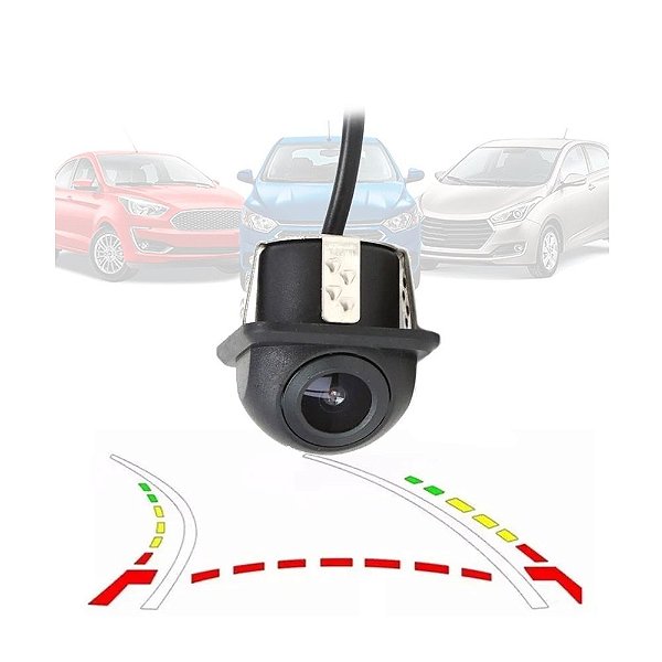 Câmera de Ré Automotiva Colorida Linhas Guias Dinâmica Universal 12V Modelo Tartaruga Completa
