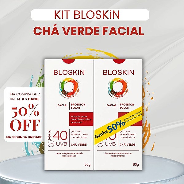 KIT PROTETOR SOLAR BLOSKiN CHÁ VERDE FACIAL PARA PELE MISTA E OLEOSA | COMPRE 1 E GANHE 50% OFF NO 2º