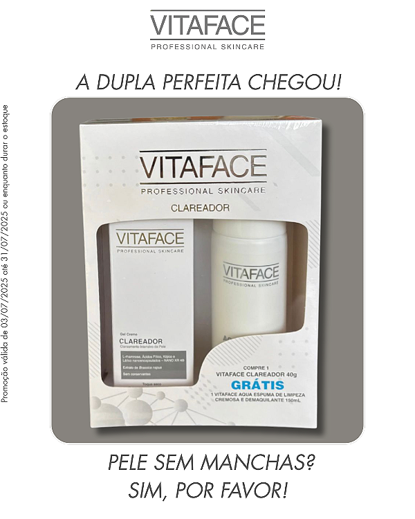 Kit Compre 1 Vitaface CLAREADOR, Leve Grátis 1 Vitaface Aqua Espuma de Limpeza Cremosa Demaquilante