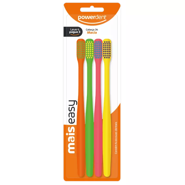 Escova de Dentes PowerDent Mais Easy 4 unidades