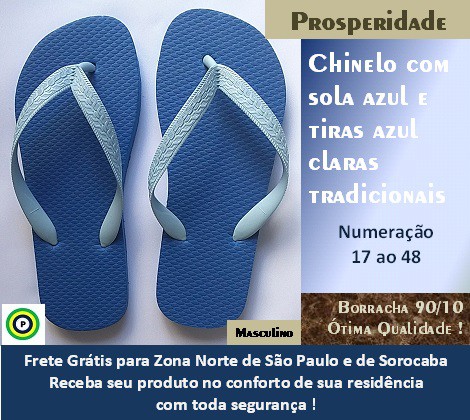 Chinelo com sola azul e tiras azul claras tradicionais masculino
