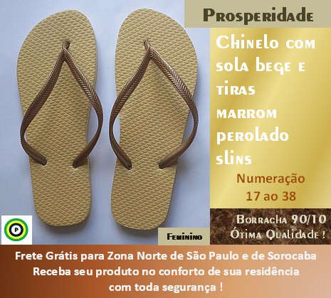 Chinelo com sola bege e tiras marrom perolado slins feminino
