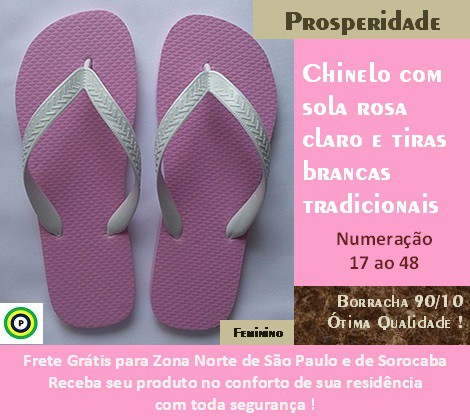 Chinelo com sola rosa claro e tiras brancas tradicionais feminino