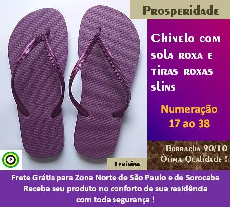Chinelo com sola roxa e tiras roxas slins feminino