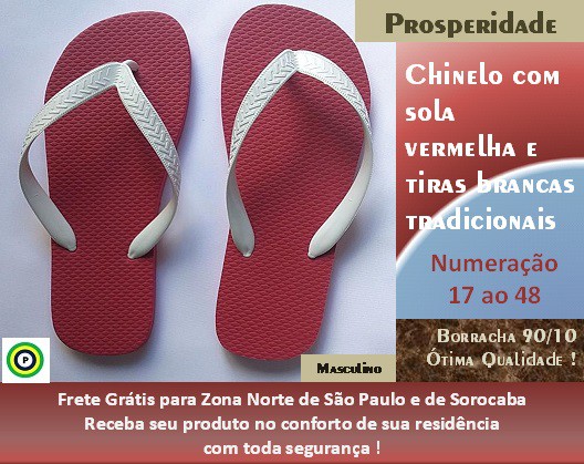 Chinelo com sola vermelha e tiras brancas tradicionais masculino