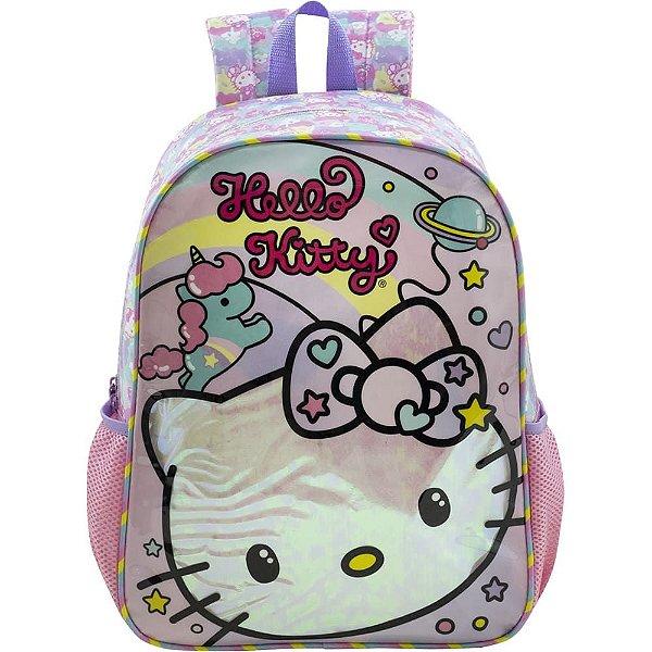 Bolsa Mochila Hello Kitty Menina Rainbow 8812 Com 3 Compartimentos