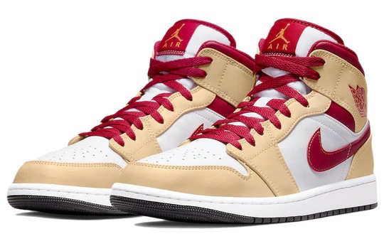 TÊNIS NIKE AIR JORDAN 1 MID LIGHT CURRY CARDINAL RED (COMPLETO)