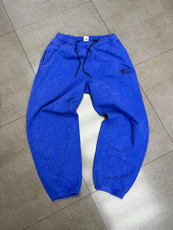 STUSSY X NIKE CALÇA ACID-WASHED FLEECE BLUE