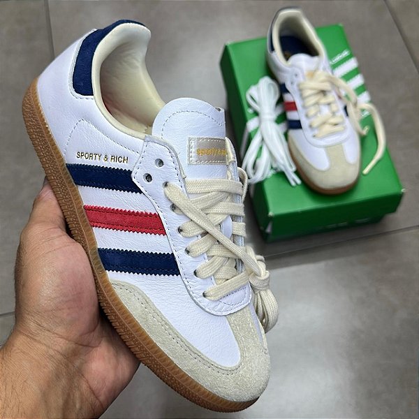 TÊNIS SPORTY & RICH X ADIDAS SAMBA OG CLOUD WHITE NIGHT INDIGO COLLEGIATE RED (COMPLETO)