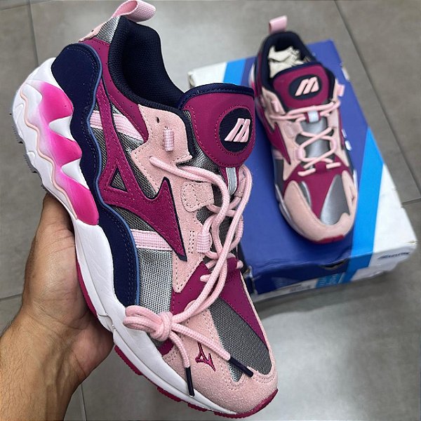 TÊNIS MIZUNO WAVE RIDER 1 FROST GRAY CHERRIES JUBILEE NAVY BLAZER (COMPLETO)