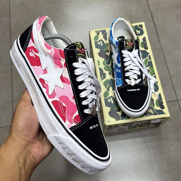 TÊNIS BAPE X VANS OLD SKOOL LX ABC CAMO PINK BLUE GREEN (COMPLETO)