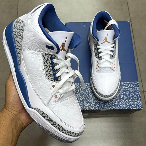 TÊNIS AIR JORDAN 3 WIZARDS TRUE BLUE AND COPPER (COMPLETO)