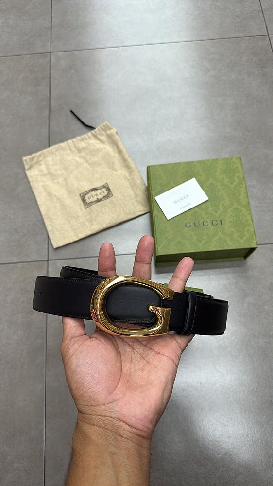 CINTO GUCCI G-BUCKLE THIN LEATHER BELT BLACK