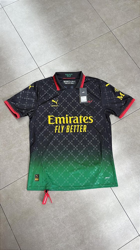 OFF-WHITE X PUMA CAMISETA AC MILAN TORCEDOR JERSEY BLACK POWER GREEN