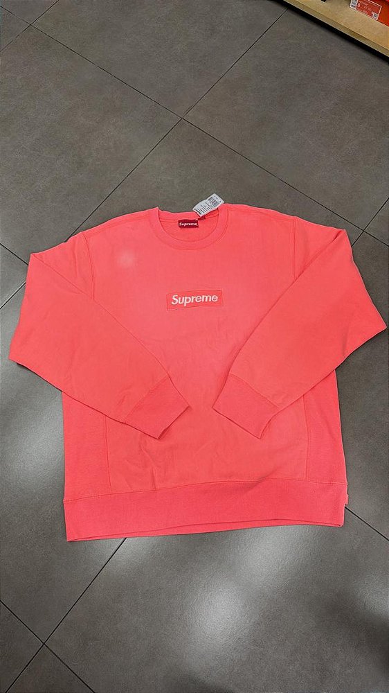 MOLETOM SUPREME BOX LOGO CREWNECK FLUORESCENT PINK