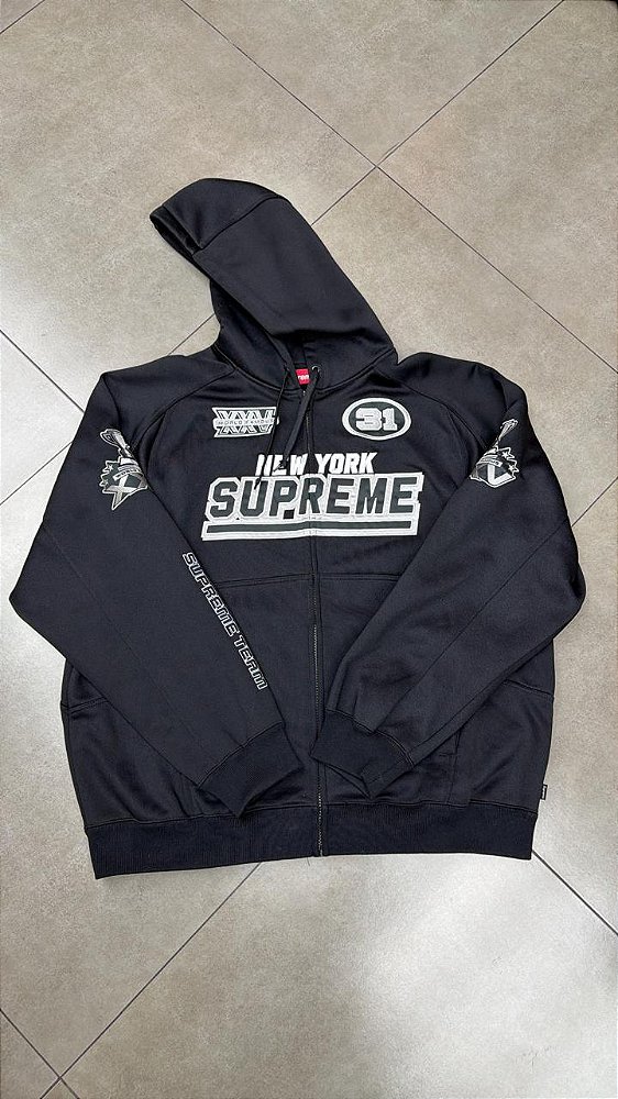 MOLETOM SUPREME FOOTBALL ZIP UP HOODED BLACK FW25-W16