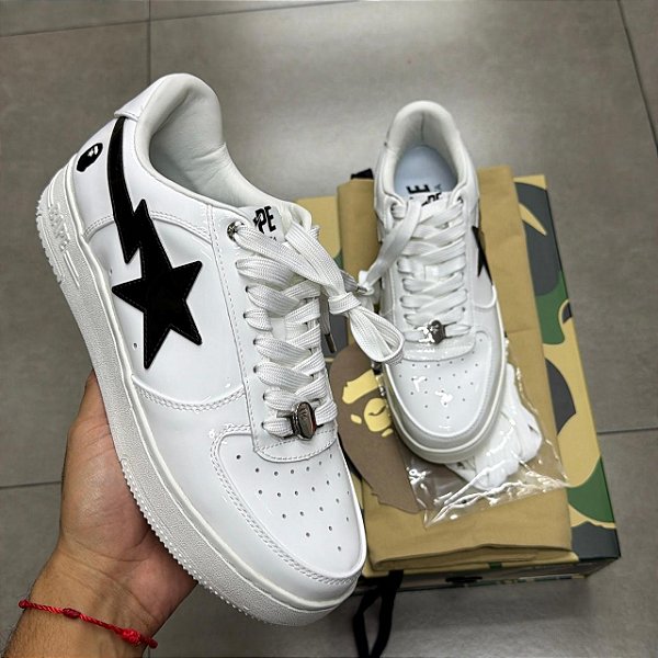 TÊNIS A BATHING APE BAPE STA #2 WHITE BLACK (COMPLETO)
