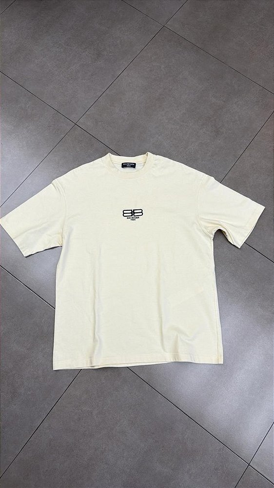 CAMISETA BALENCIAGA BB PARIS ICON MEDIUM FIT LIGHT BEIGE BLACK LOGO