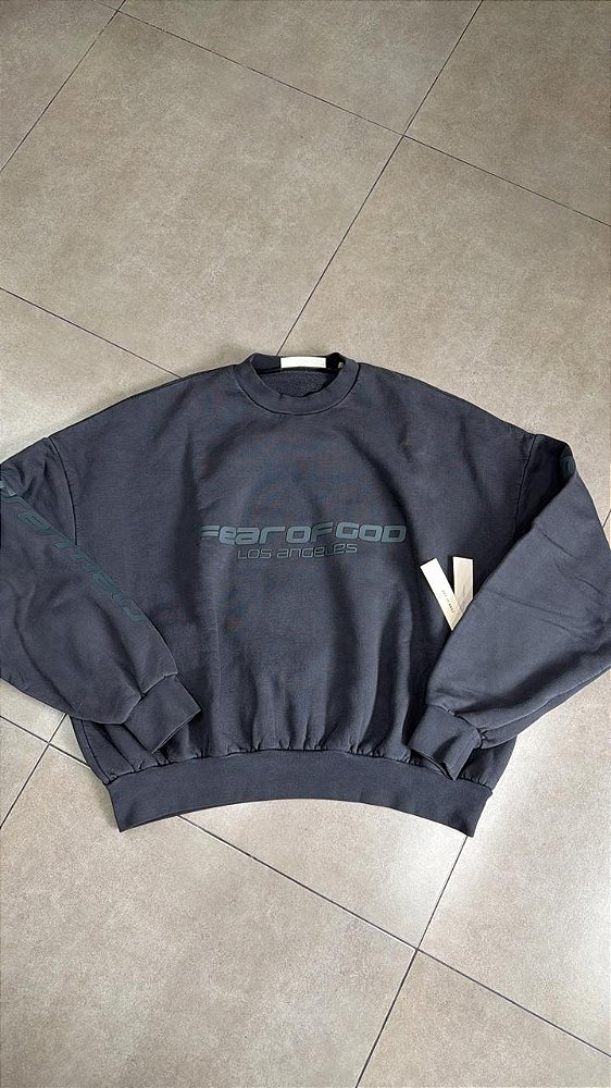 MOLETOM FEAR OF GOD ESSENTIALS LOS ANGELES HEAVY FLEECE VINTAGE BLACK