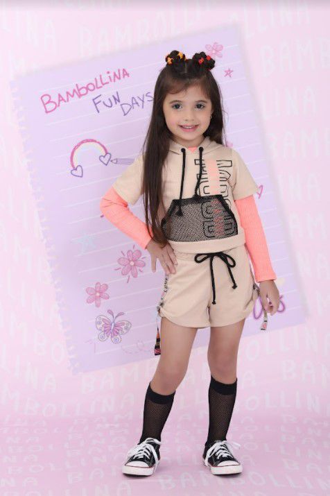 CONJUNTO SHORTS MOLETINHO E CROPPED MENINA BAMBOLLINA