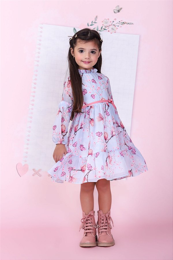 VESTIDO AZUL CLARO ESTAMPA FLORAL 1146 BAMBOLLINA