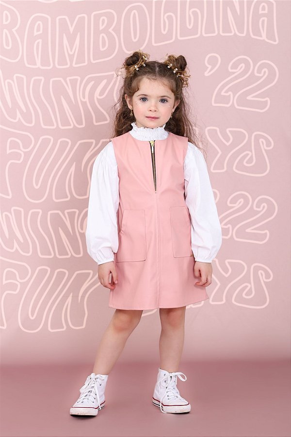 CONJUNTO CAMISA BRANCA E SALOPETE COURO ROSE 1089 BAMBOLLINA