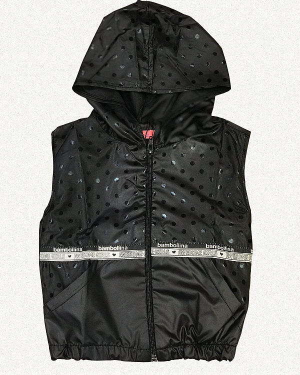COLETE INFANTIL FEMININO CORTA VENTO PRETO COM FITA AWESOME GIRLS