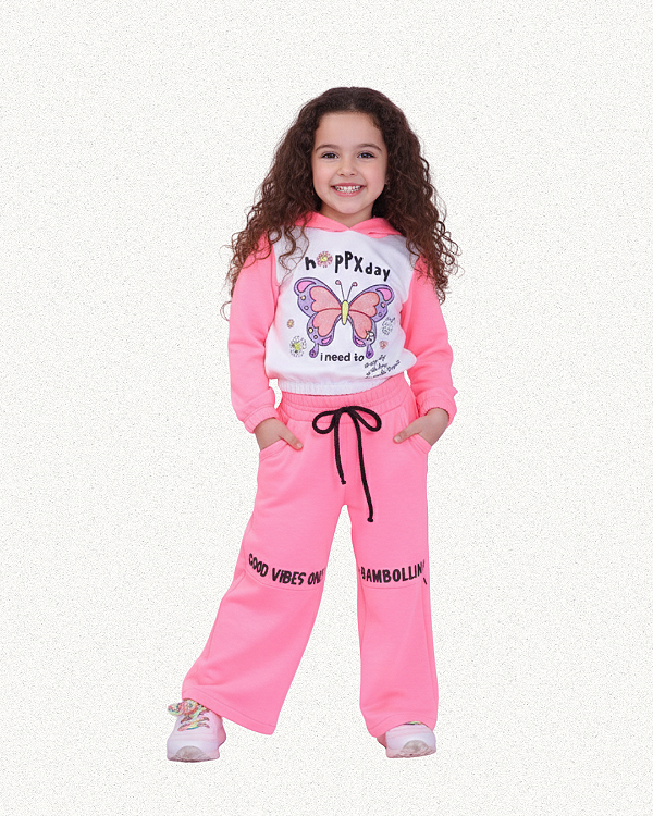 Calça Infantil Feminina Wide Leg em Moletinho com Silk Good Vibes Only